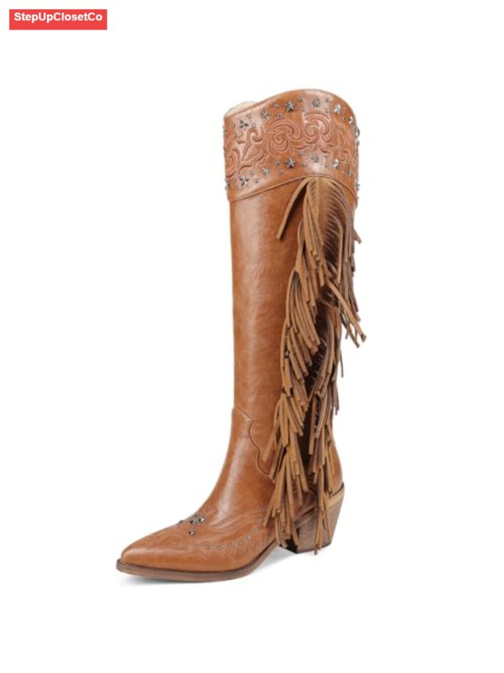 Knee High Cowboy Boots Suede Fringe Tassel Chunky Heel Western Womens